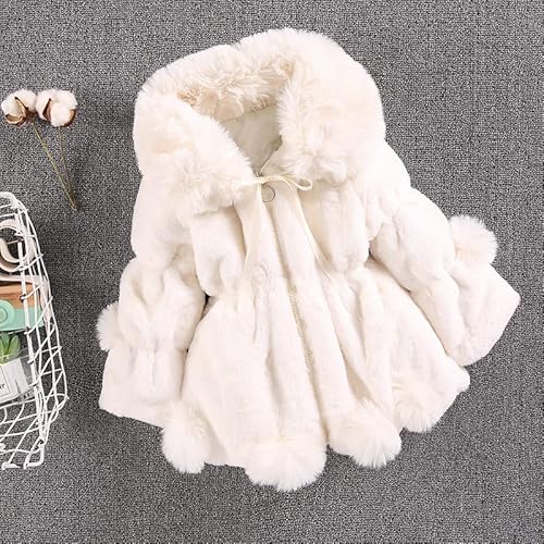Baby Girls Winter Warm Coats Faux Fur Fleece Zip Up Big Lapel Jacket Outfit Toddler Girls Warm Outwear Coats Kids Baby Solid Thick Clothes With Pocket Overcoat Christmas Gift(White,1-2T) #TOP1