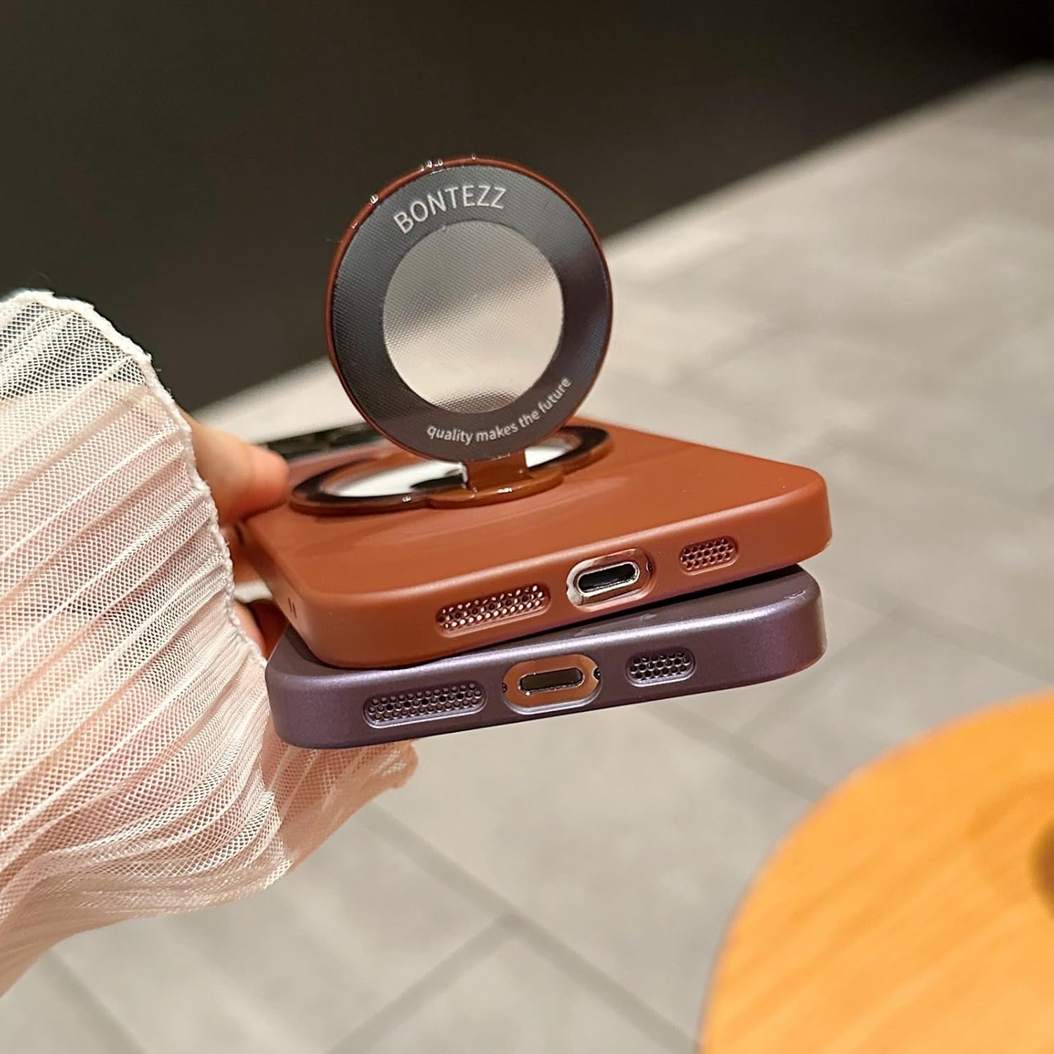 Invisible Stand Holder Case for iPhone 14/13 /12/ Pro Max with Bracket,Compatible with Magsafe, Window Glass Lens Camera Protector Magnetic Cover (Wine red,for iPhone 13)