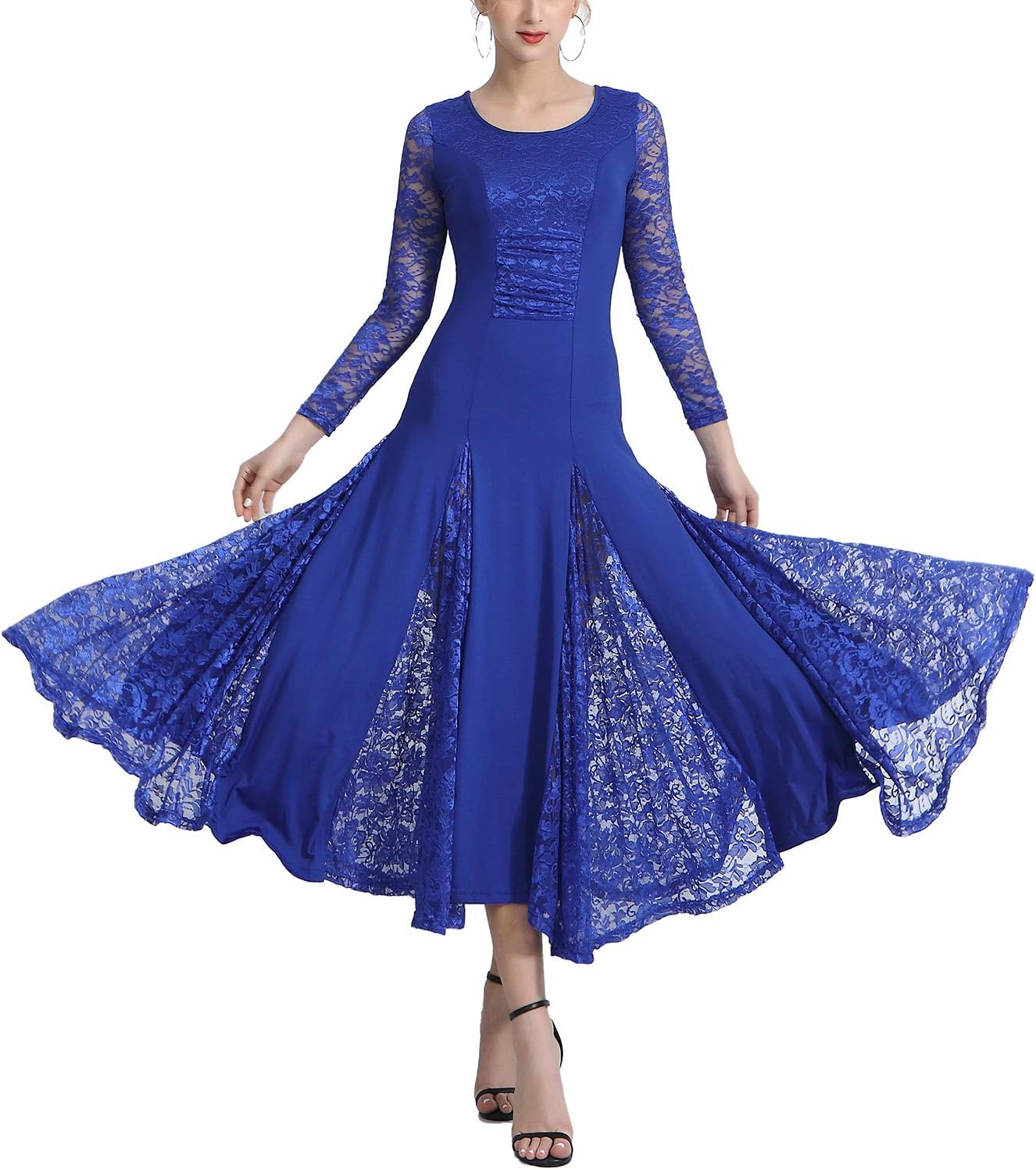 Whitewed Long Sleeve Lace Foxtrot Flamenco Ballroom Smooth Standard Dance Dresses