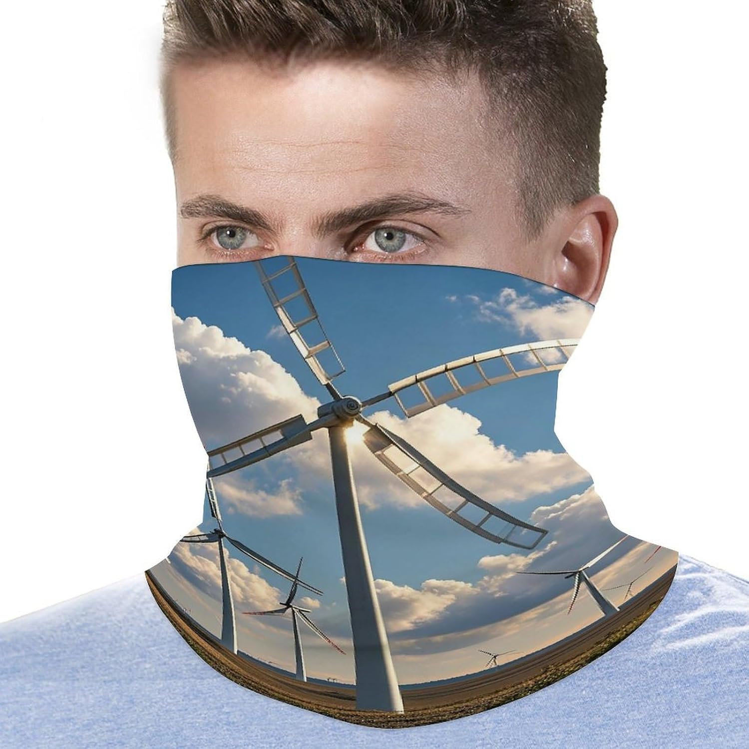 Multi-Use Double Sided Windmills Print Neck Gaiter Face Cover Scarf, Breathable Cooling UV Sun Protection Face Mask, Soft Bandana Head Wrap Headwear for Men Women Outdoor