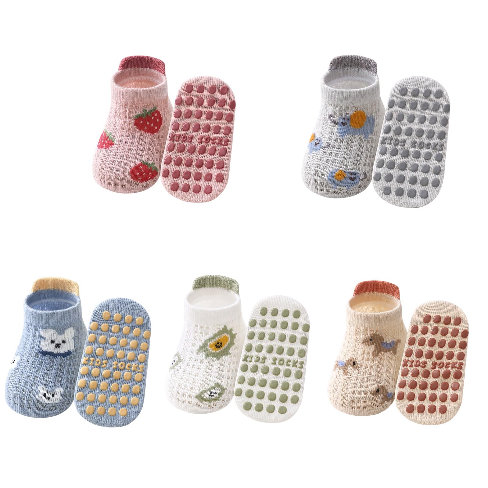 5 pares de calcetines de piso para niños pequeños, diseño de malla, cómodos calcetines para primeros caminantes con puntos de tracción, malla para niños pequeños