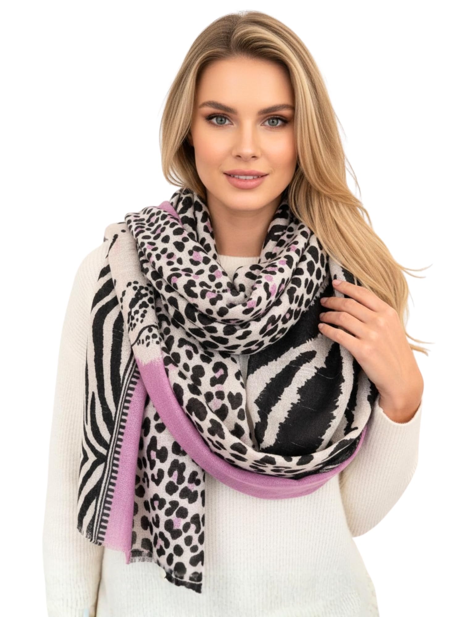Women Animal Leopard Print Scarf - Ladies Scarves with Stripe, Leopard Print Gifts, Pashmina Shawl, Long Winter Wrap Wearable Blanket, Womens Neck Scarf Shawl Scarfs Animal (Tiger Leopard: Lilac)