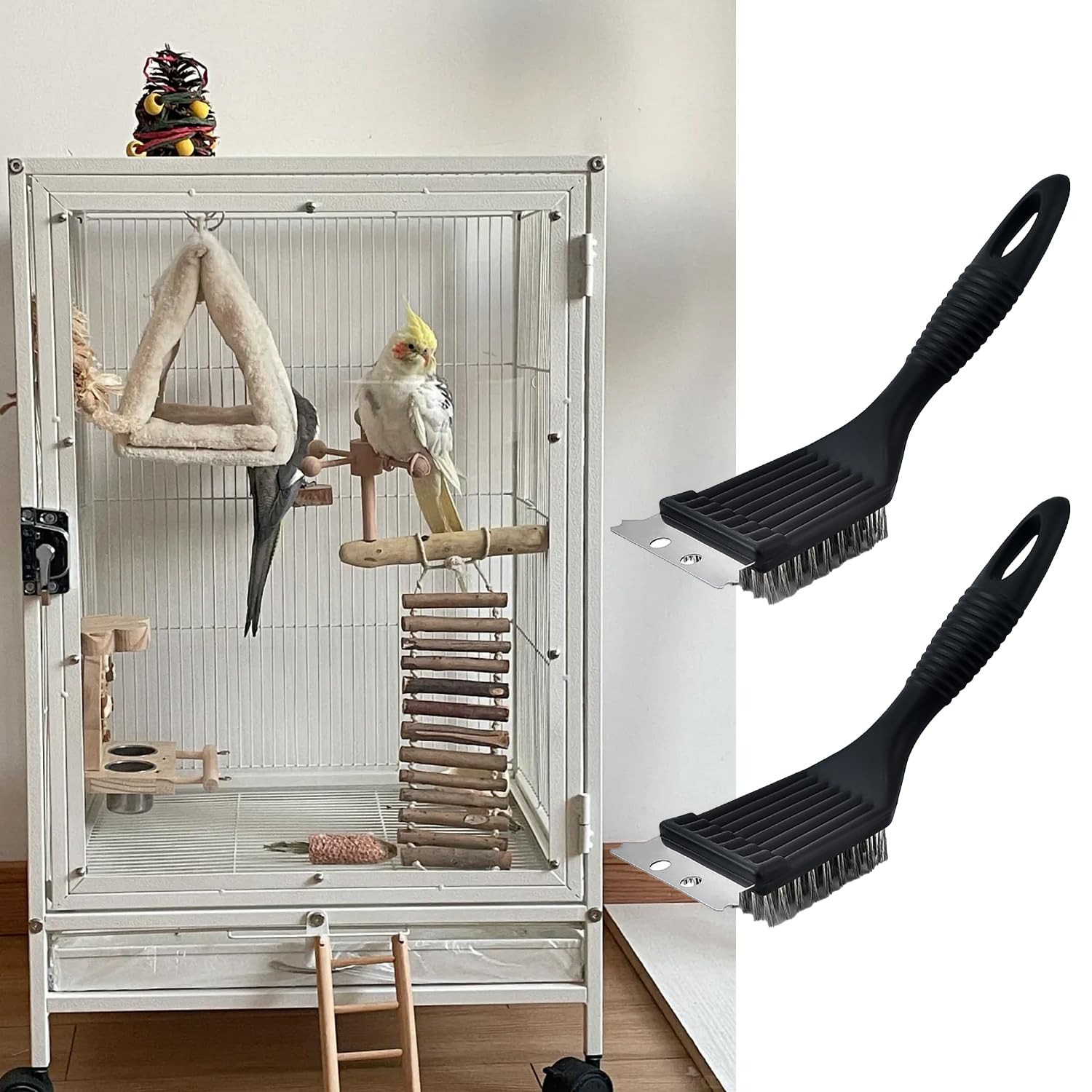 MEISH 2pcs Bird Cage Cleaning Brush Pet Droppings Cleaning Brush Animal Cage Cleaner Bird Supplies Pet Cage Cleaning for Parrot Birds - Image 4