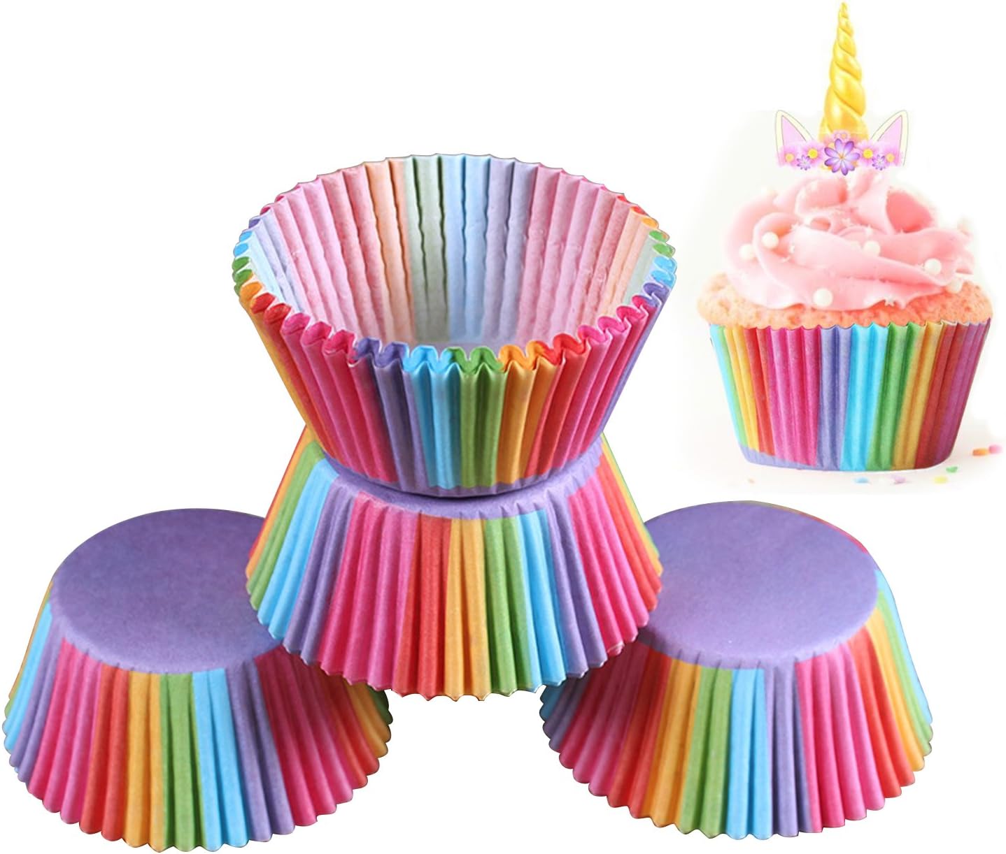 200 x Rainbow Cupcake Cases Cake Baking Muffin Standard Paper Amazon
