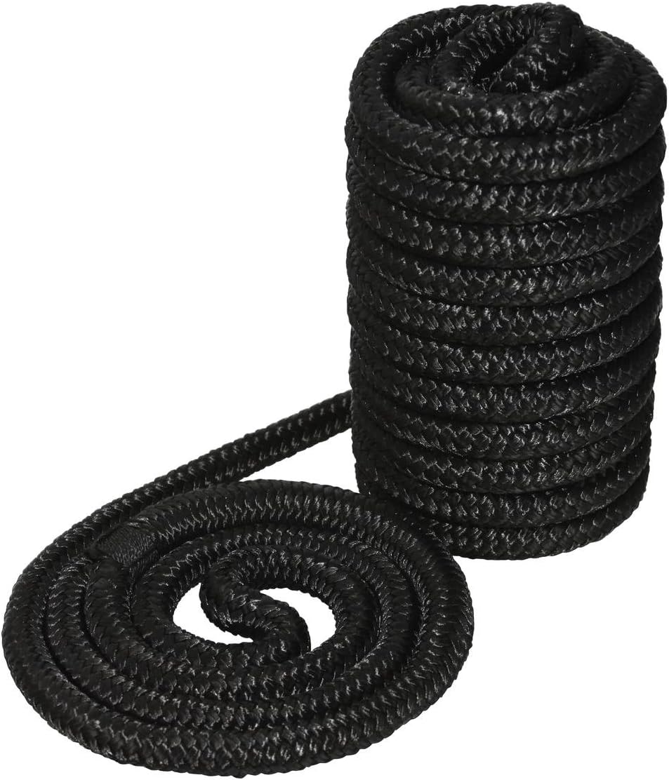 Norestar Double Braided Nylon Marine Dock Line/Boat Mooring Rope, 50 feet by 1/2 inch, Black