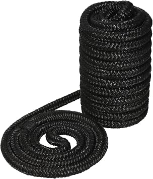 Double Braided Nylon Marine Dock Line/Boat Mooring Rope, 15 feet by 1/2 inch, Black