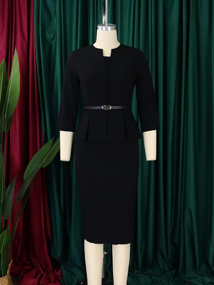 Amazon.com: SEYUTWET Women's 3/4 Sleeve Office Wear Peplum Dress