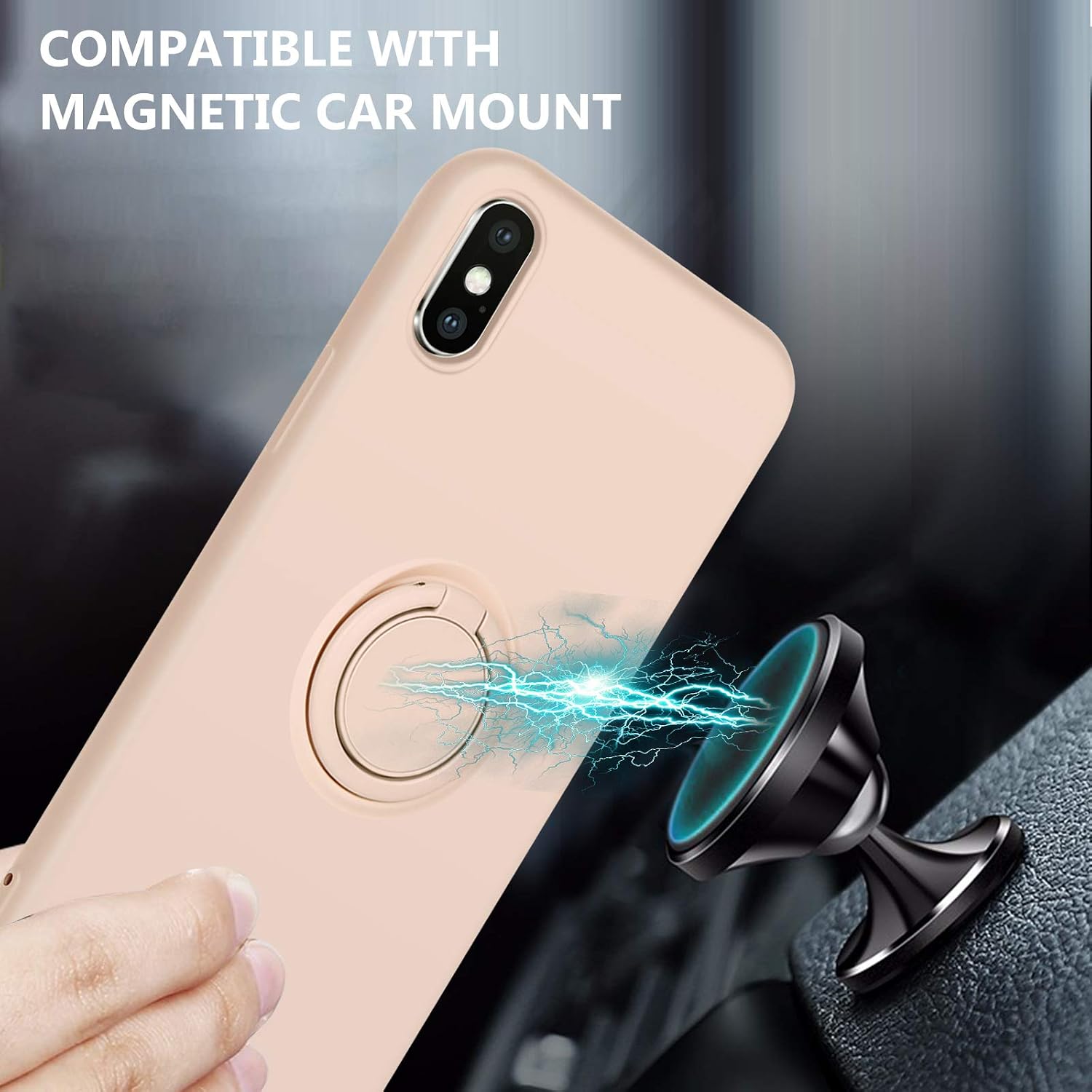 BENTOBEN iPhone X Case, iPhone Xs Case, Slim Silicone 360° Ring Holder Kickstand Support Car Mount Microfiber Liner Shockproof Non-Slip Case for iPhone X/XS 5.8"-Pink Sand