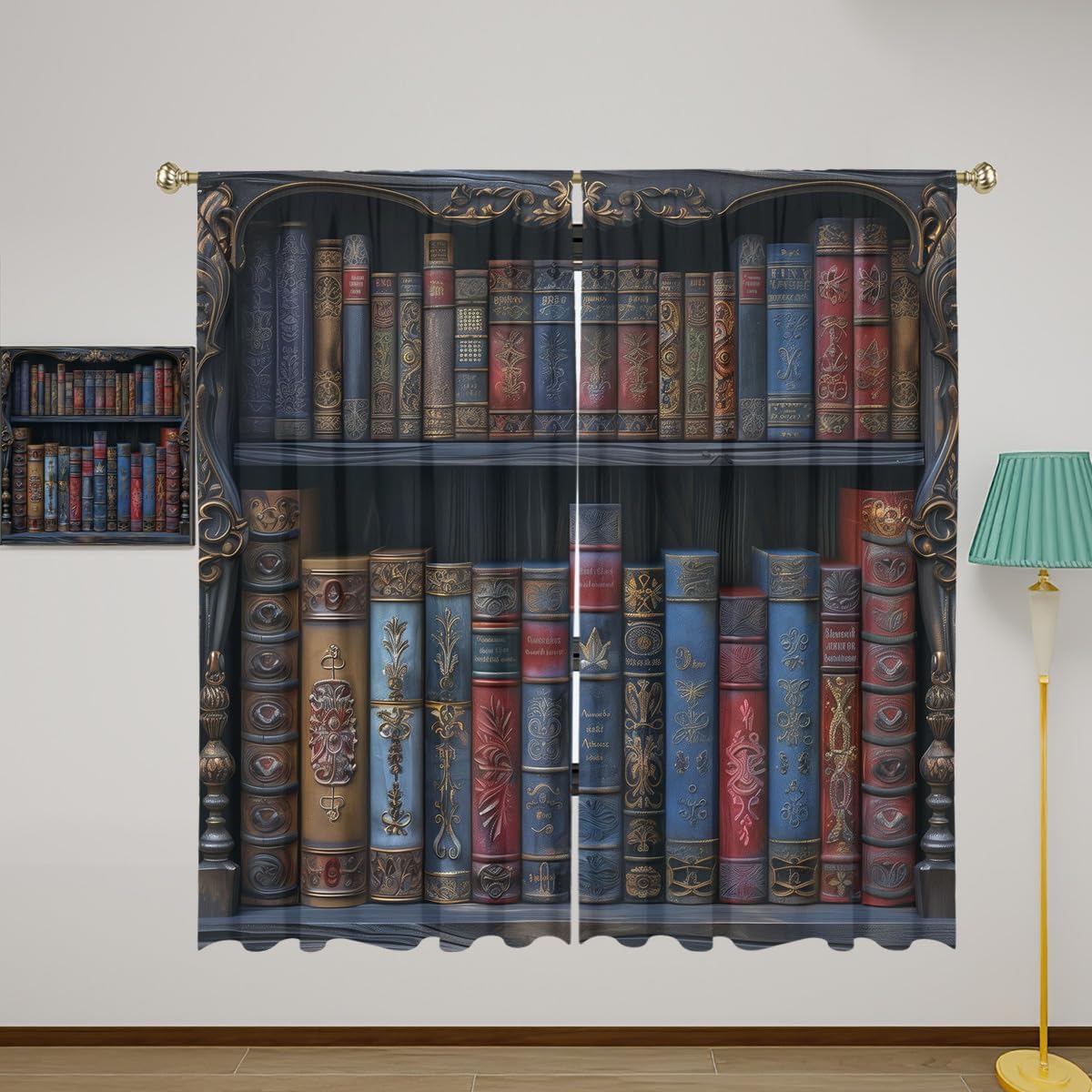 Library Bookshelf Blackout Curtains for Girls Boy Home Decor, Vintage Educational Magic Bookcase Rod Pocket Thermal Insulated Drapes Darkening Window Curtain for Bedroom Living Room, 42 x 63 Inch