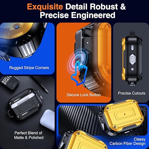 Miniatura 4 de Chicfun Armour Lock - Funda para AirPods Pro de 2 generación con bloqueo seguro y llavero, compatible con MagSafe protección resistente de 360