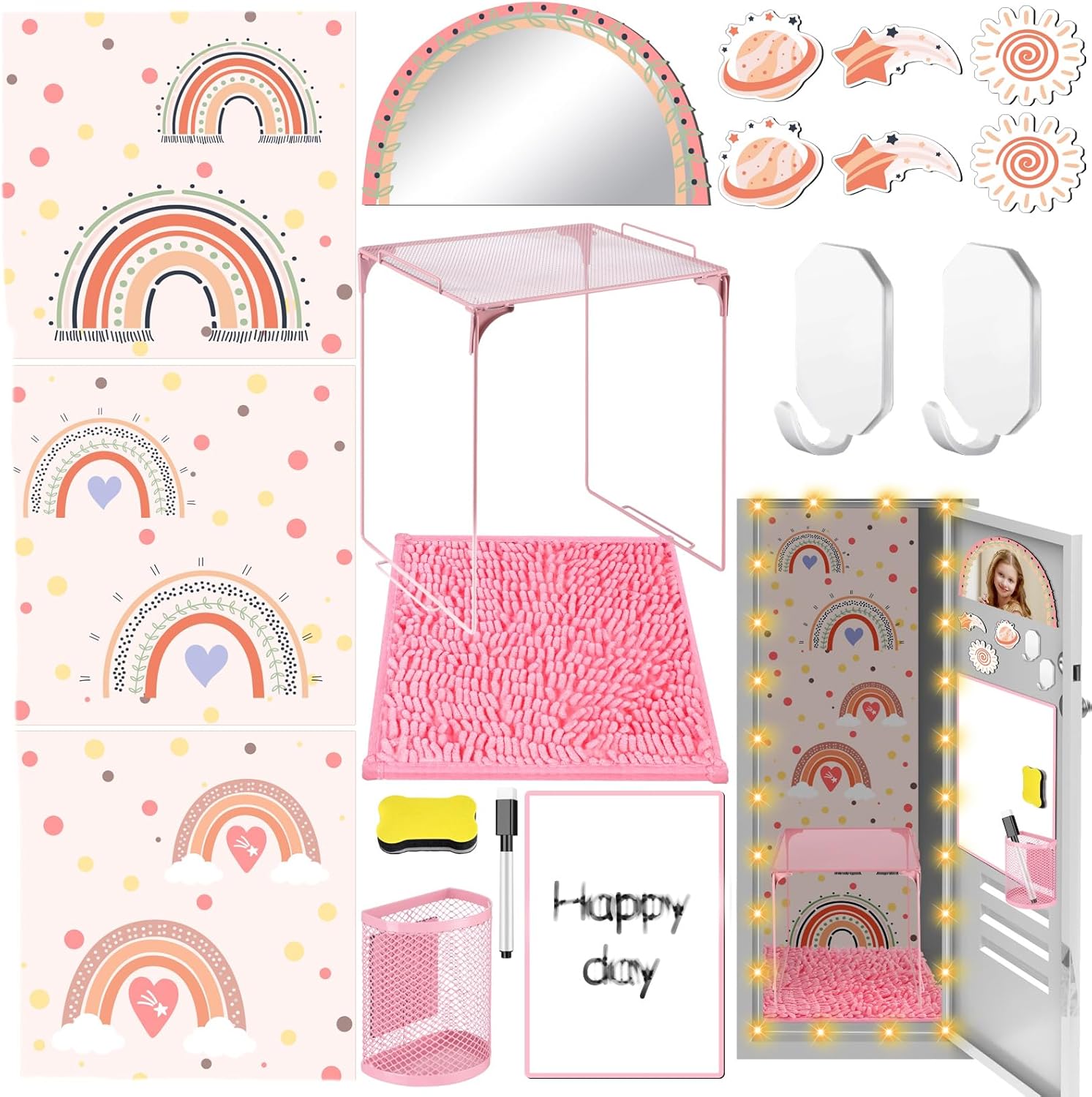 19 Pcs Boho Locker Accessories Kit for Girls Rainbow...