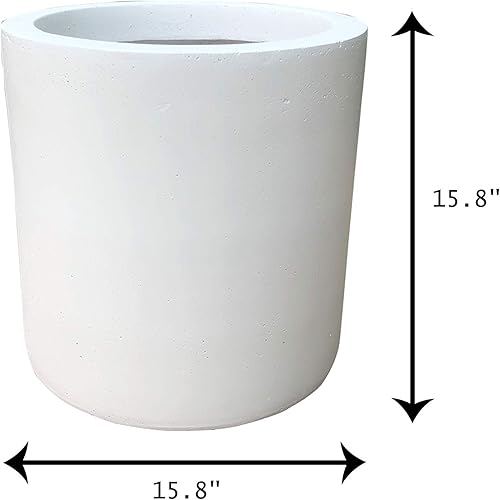 Miniatura 5 de Kante Maceta cilíndrica moderna de hormigón ligero para exteriores, diámetro de 12.9 pulgadas, blanco puro