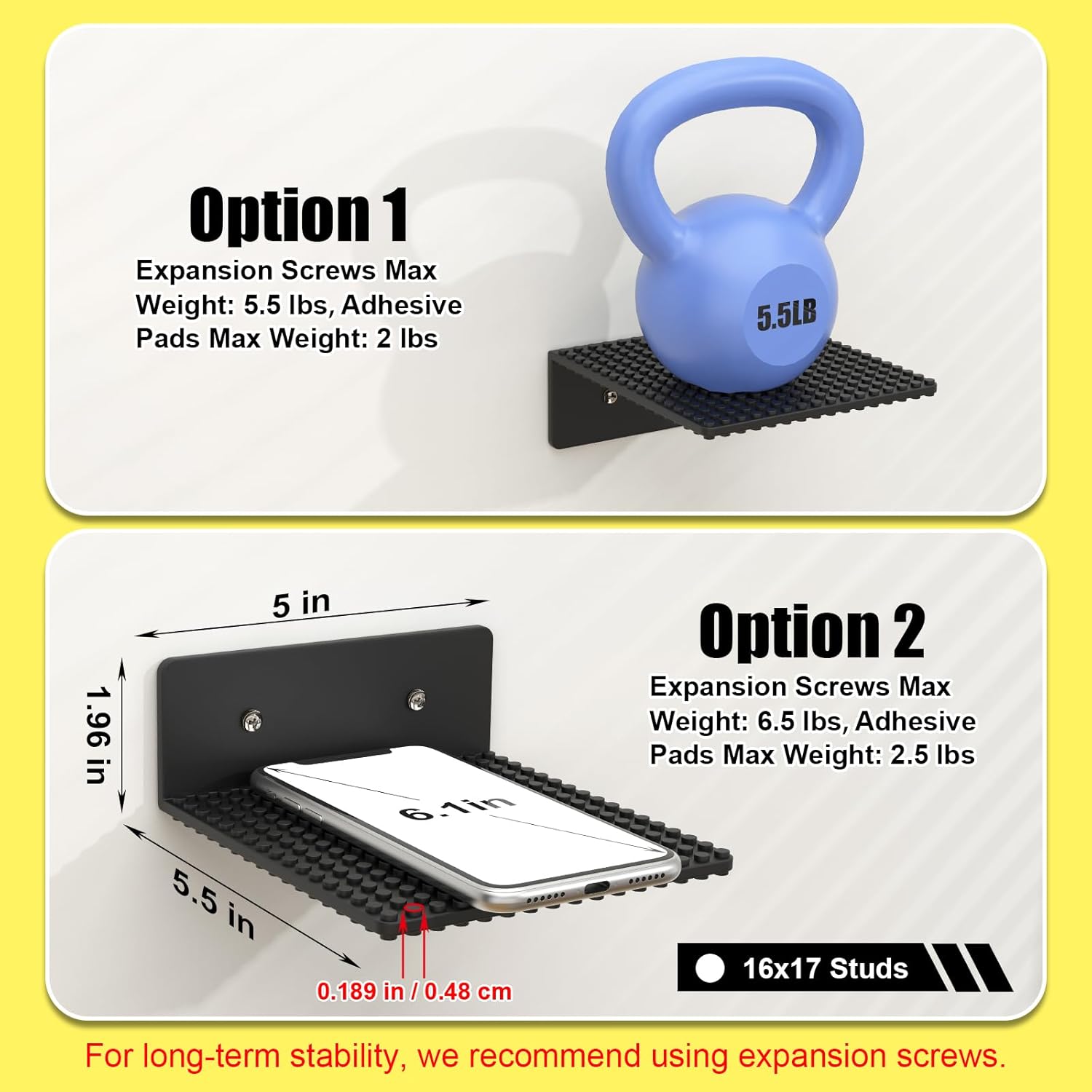 BlissBox 9-Pack Floating Shelves for Wall Compatible with Lego Building Bricks, 5x5.5inch Dual‑Sided 16x17 Studs for Toy Brick Storage and Display, ABS Display Shelves for Room Decor, Black