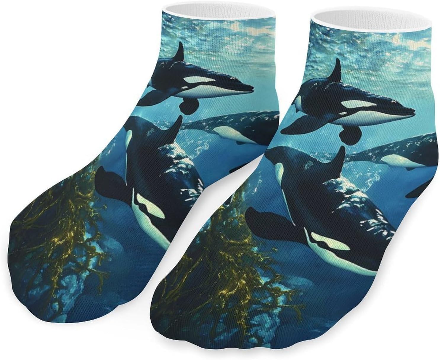 Killer Whales Swim 5 Pairs Ankle Socks for Men Women No Show Low Cut Athletic Short Socks