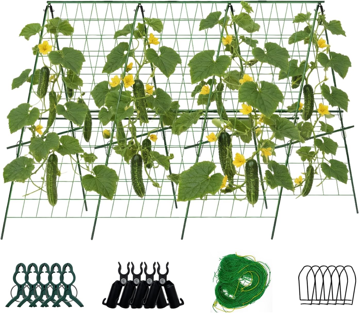 Cucumber Trellis for Garden,120X160CM A-Frame Support Trellis with Netting for Climbing Plants, Cucumber, Tomato, Bean, Pea, Squash, Melon, Heavy-Duty Garden Trellis for Raised Beds, Outdoor Gardening