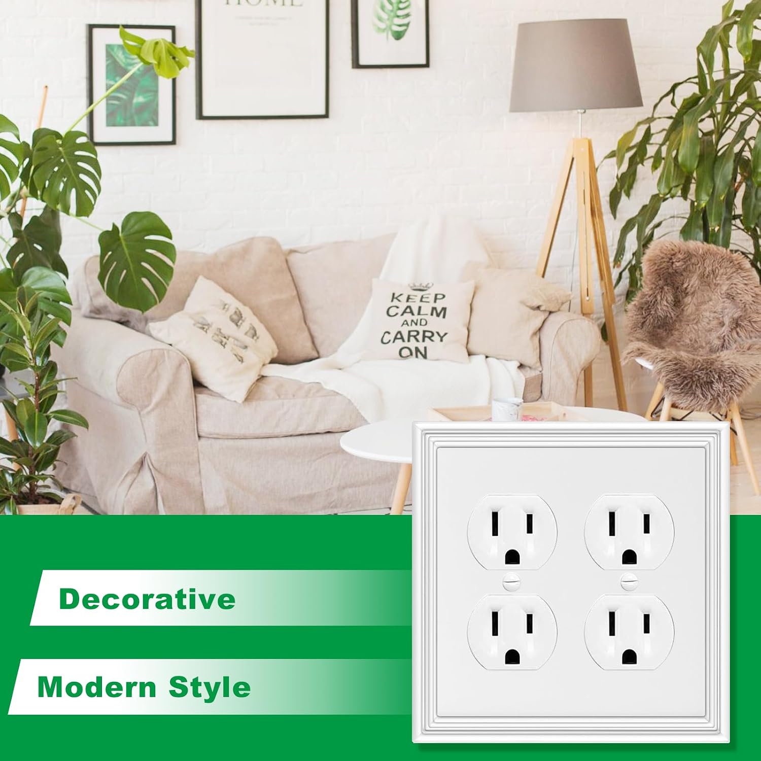 2 Pack White Modern Decorative Double Duplex Outlet Covers Wall Plates image 4