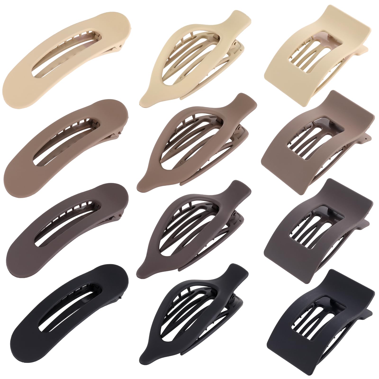 Photo 1 of 12 Pack Flat Hair Clips for Women-3 Styles Matte Neutral Flat Claw Clips, Black, Blonde,Light Brown & Dark Brown, Thick & Thin Hair Styling Accessories