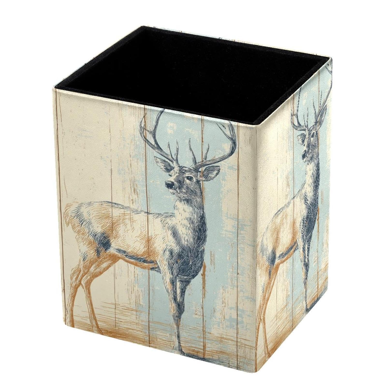 VAPOKF Pencil Holders for Desk, Deer Printed Pen Holders Pen Pot Makeup Brushes Storage Desktop Stationery Supplies Organiser for Home Office