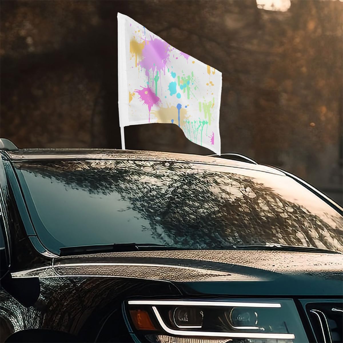 6pcs Blank White Car Flags DIY Decoration Set 30x45cm Solid Plain Flags with 43cm Poles Handheld Banners for Parade Party and Vehicle Exterior Accessories