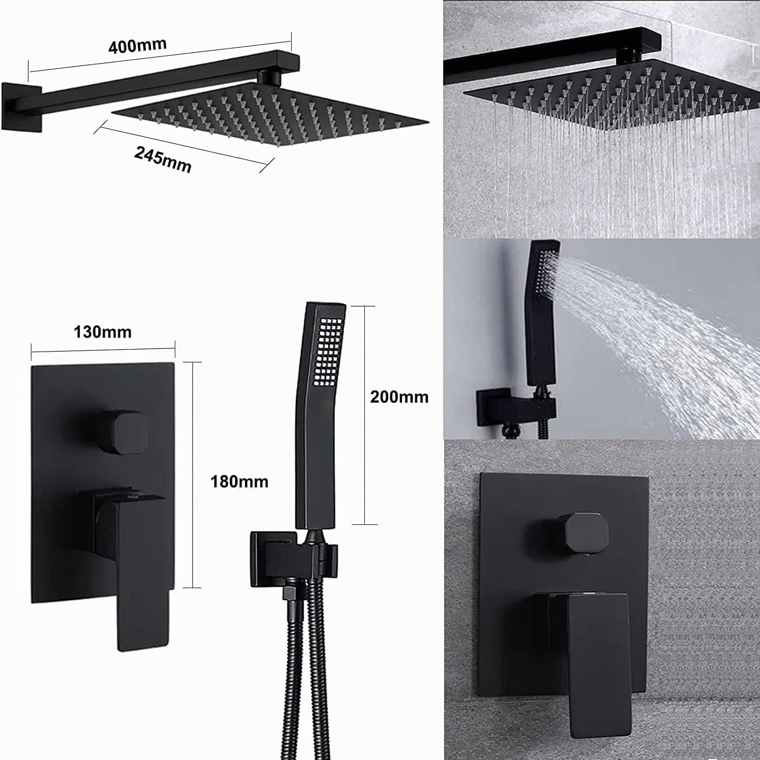 Douche Encastrable avec Douche de Tête 25 cm à Effet Pluie | Mitigeur Douche 2 Voies, Système de Douche Encastré avec Douchette, Installation Murale Facile et Rapide