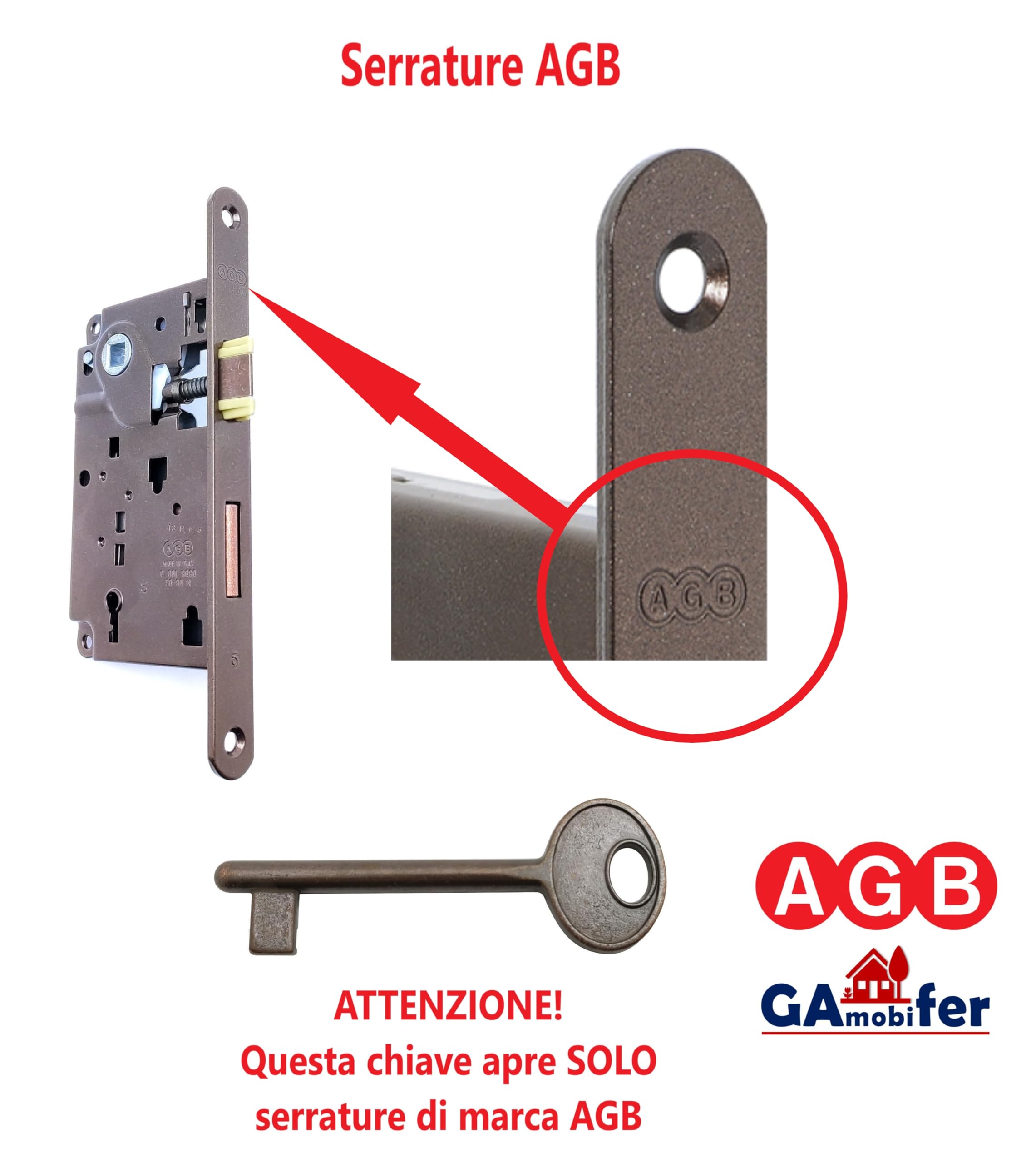 AGB Internal Recessed Lock Key (Bronzed, Passpartut), PASSEPARTOUT - Image 2