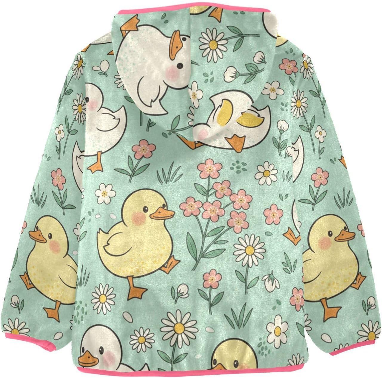 ALAZA Cartoon Duck Design Hoodie Jacket for Girls Toddler Fleece Zip Up Coat Plush Jacket Long Sleeve Outerwear for 3 Years