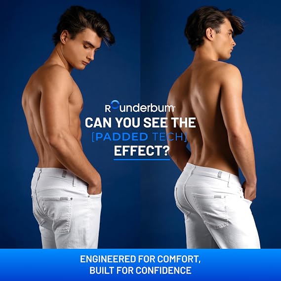 Rounderbum Men's Padded Underwear Boxer Briefs with Removable Butt Enhancing Pads - 4 Colors - More Volume Instantly