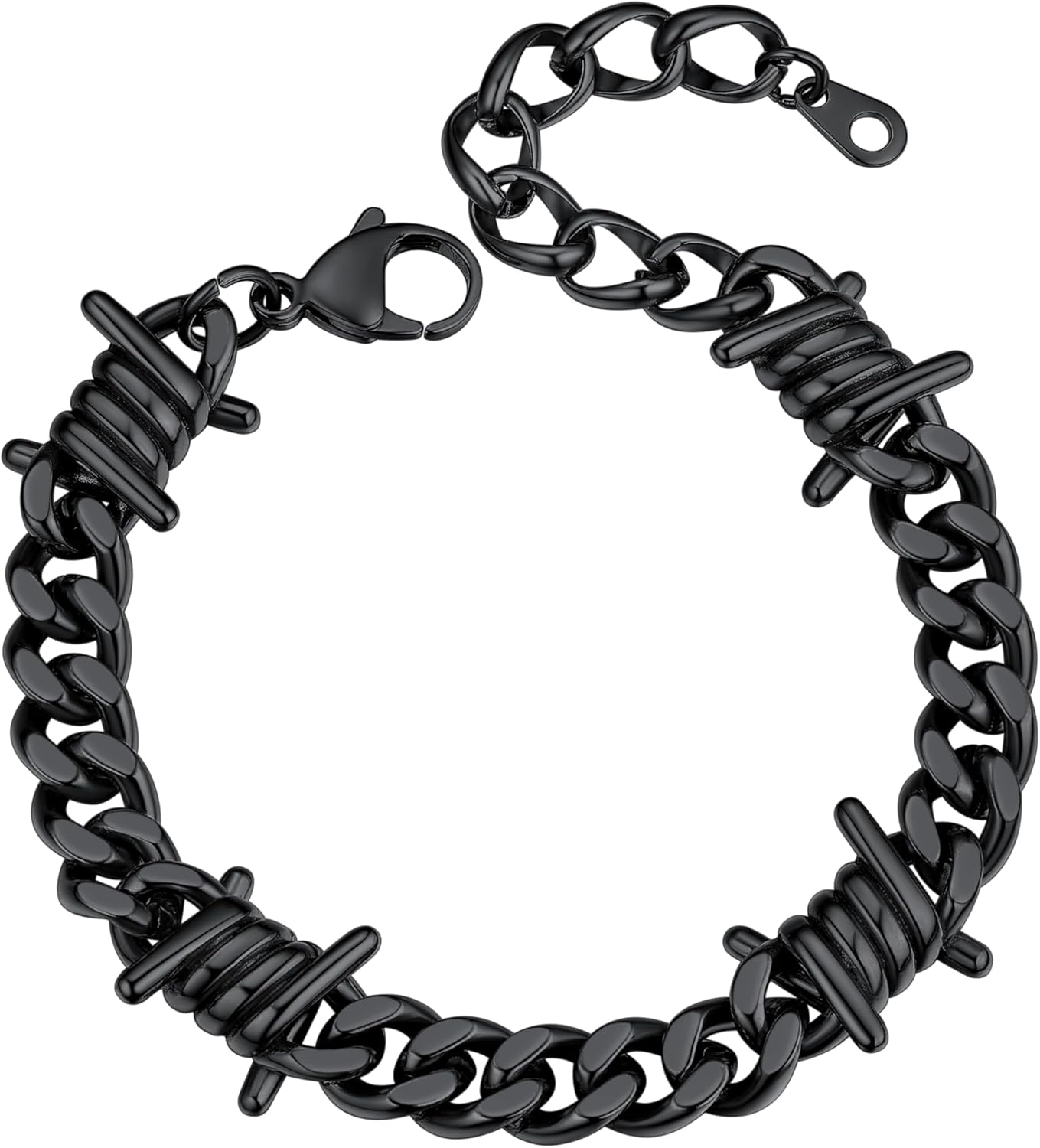 ChainsHouse Barbed Wire Bracelet, Cuban Link Chain Bracelet for Men, Stainless Steel Gothic Punk Thorns Hand Chain, Hip Hop Jewelry, 5/7/9/12mm Width, 7"-8.3" Length, Send Gift Box