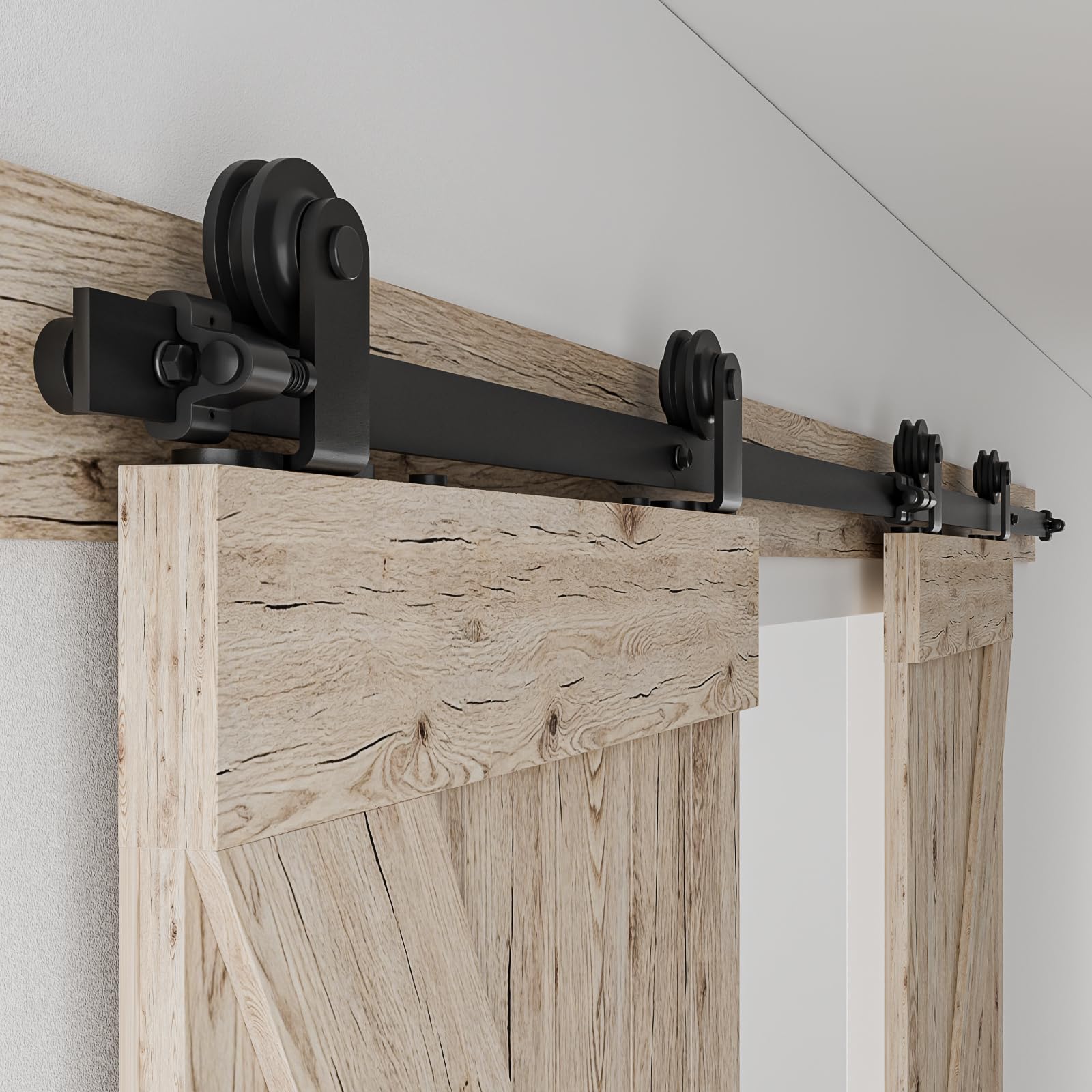 Binario per Porta Scorrevole Doppia 325cm Kit Porta Scorrevole Nera per 2 Porte Scorrevoli Interno Esterno Muro 81cm Larga, Piccola Ruota T-forma