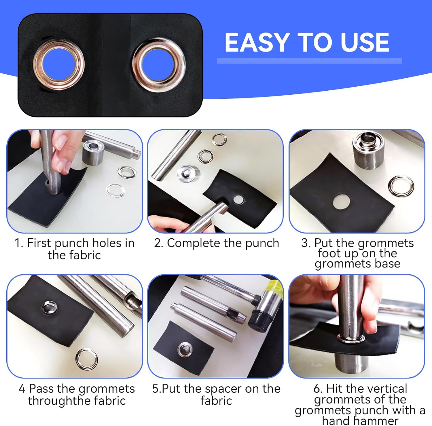 Mini Grommets, 2mm Plated Copper Metal Grommet Kit Eyelet Washers Fastener Set with Plastic Storage Box for Clothes Shoes Bag Paper Leather Crafts DIY Projects