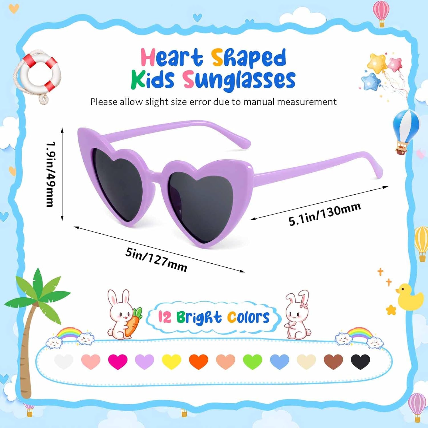 SUNOVELTIES 12 Pack Kids Heart Sunglasses Bulk, Cute Heart Shape Toddler Baby Glasses for Girls Boys Party Favors