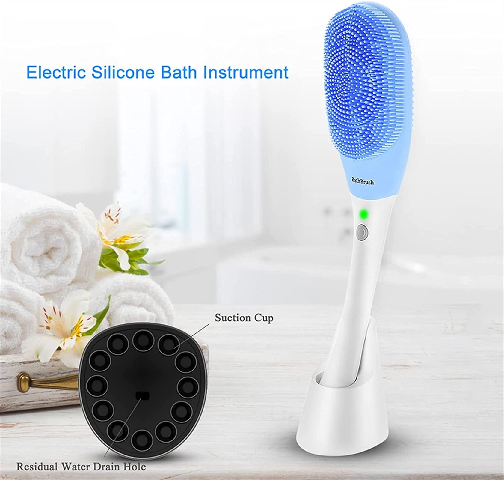 Cepillo de baño eléctrico de carga USB, cepillo de ducha de mango largo, cepillo de baño y cuerpo, cepillo de masaje impermeable, exfoliante, mejora la circulación