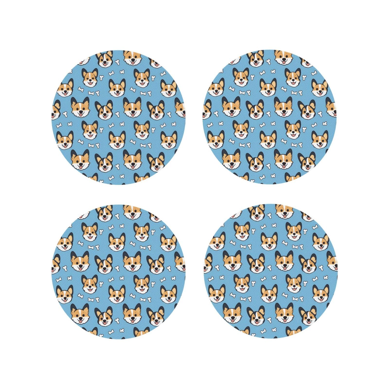 Smazdfxx Women's As Pic Leather Coasters Set Of 4 - Puppy Corgi Cute Print Lightweight Drink Coasters For Desk