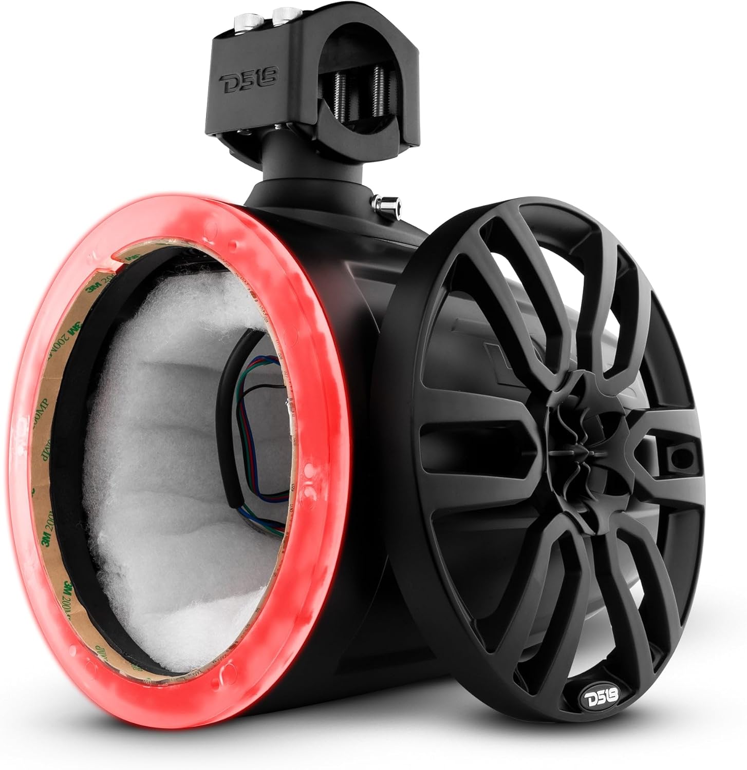 DS18 Marine and Powersports Empty Tower Speaker Pod with LED RGB Lights & Grill - Fits 8" Speaker - Black - Speaker NOT Included - Great for Boats, Jeeps, ATV, UTV, Powersports, Golf Car, All elements