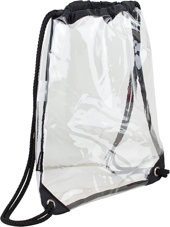 Eastsport Stadium Approved Clear See Through Transparent Sling Backpack Bag Daypack Sackpack, Black Trim