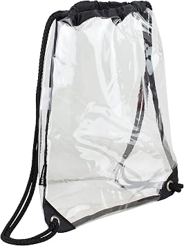 Eastsport Stadium Approved Clear See Through Transparent Sling Backpack Bag Daypack Sackpack, Black Trim