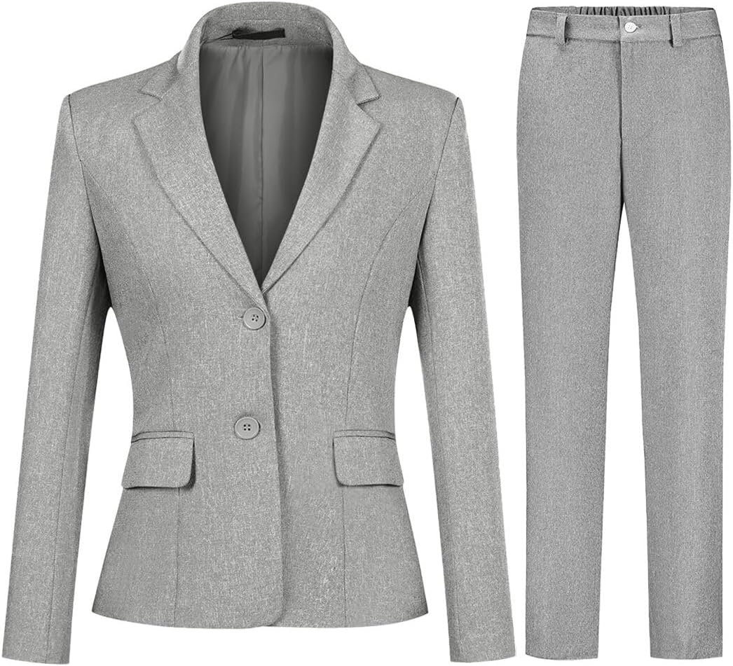 YYNUDA Women's Business 2 Piece Office Work Suit Set Single Breasted Solid Blazer Jacket and Pants