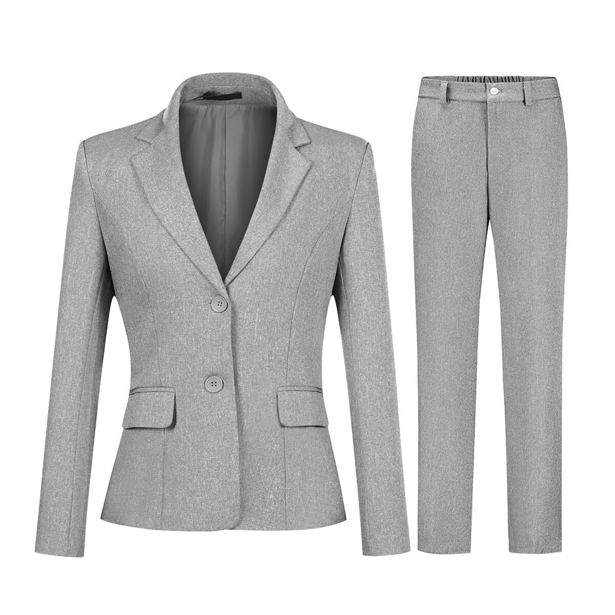 Yynuda Women's Grey 2 Piece Suit Casual Work Office Blazer Trouser Two Button Formal Jacket Suits, M