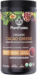 SOTRU Raw Organic Cacao Powder & Super Greens - Fermented Superfood Blend with Digestive Enzymes, Prebiotic Fiber & Antioxidants - Organic, Non-GMO, Gluten Free, Vegan - Chocolate, 30 Servings, 8.47oz