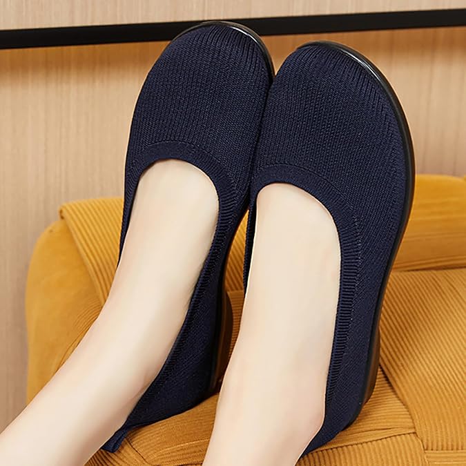 Ballet Flats Shoes for Women Comfortable Casual Work Dress Shoes for Women Wide Width Foldable Knit Flats with Arch Support