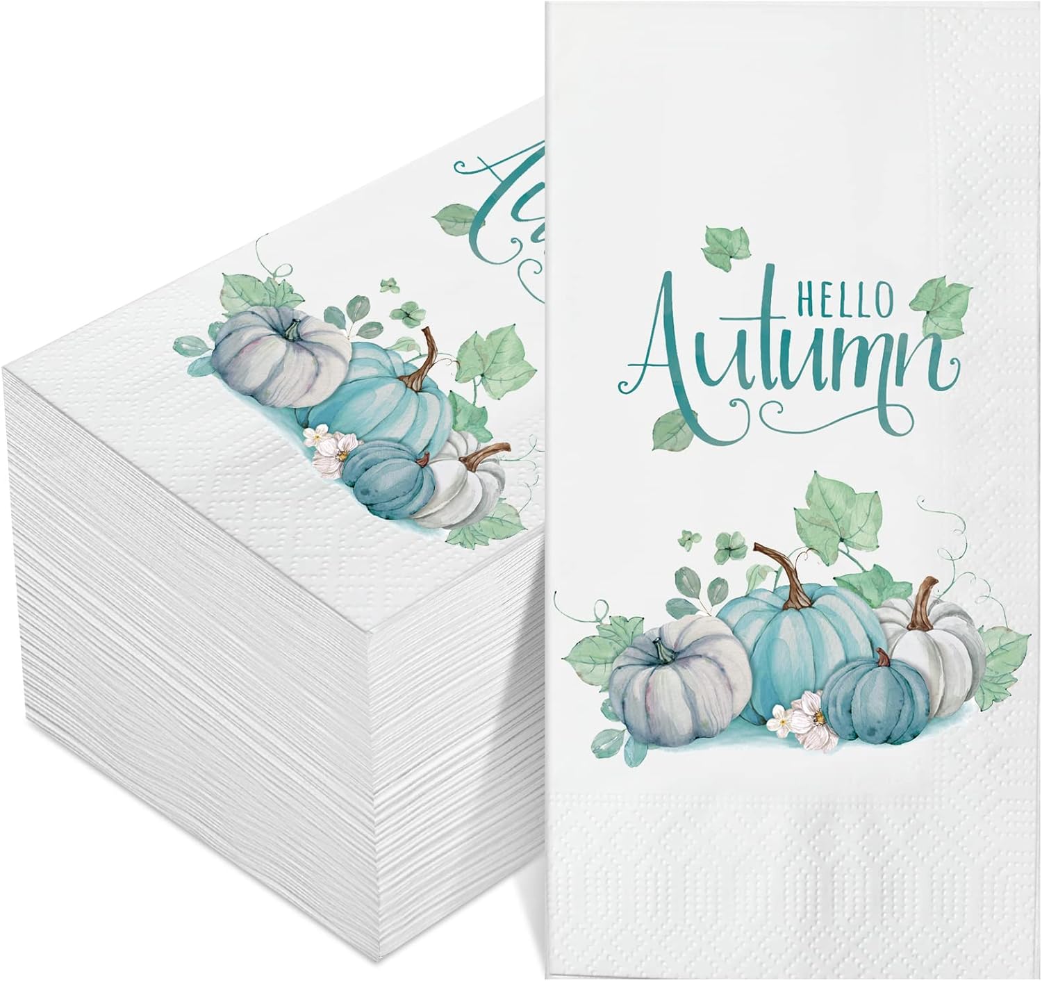 100 Pack Fall Guest Napkins, Thanksgiving Blue Pumpkins Paper Napkins Autumn Disposable Hand Towels 3-Ply Dinner Napkins for Kitchen, Fall Harvest Parties Dinners or Events