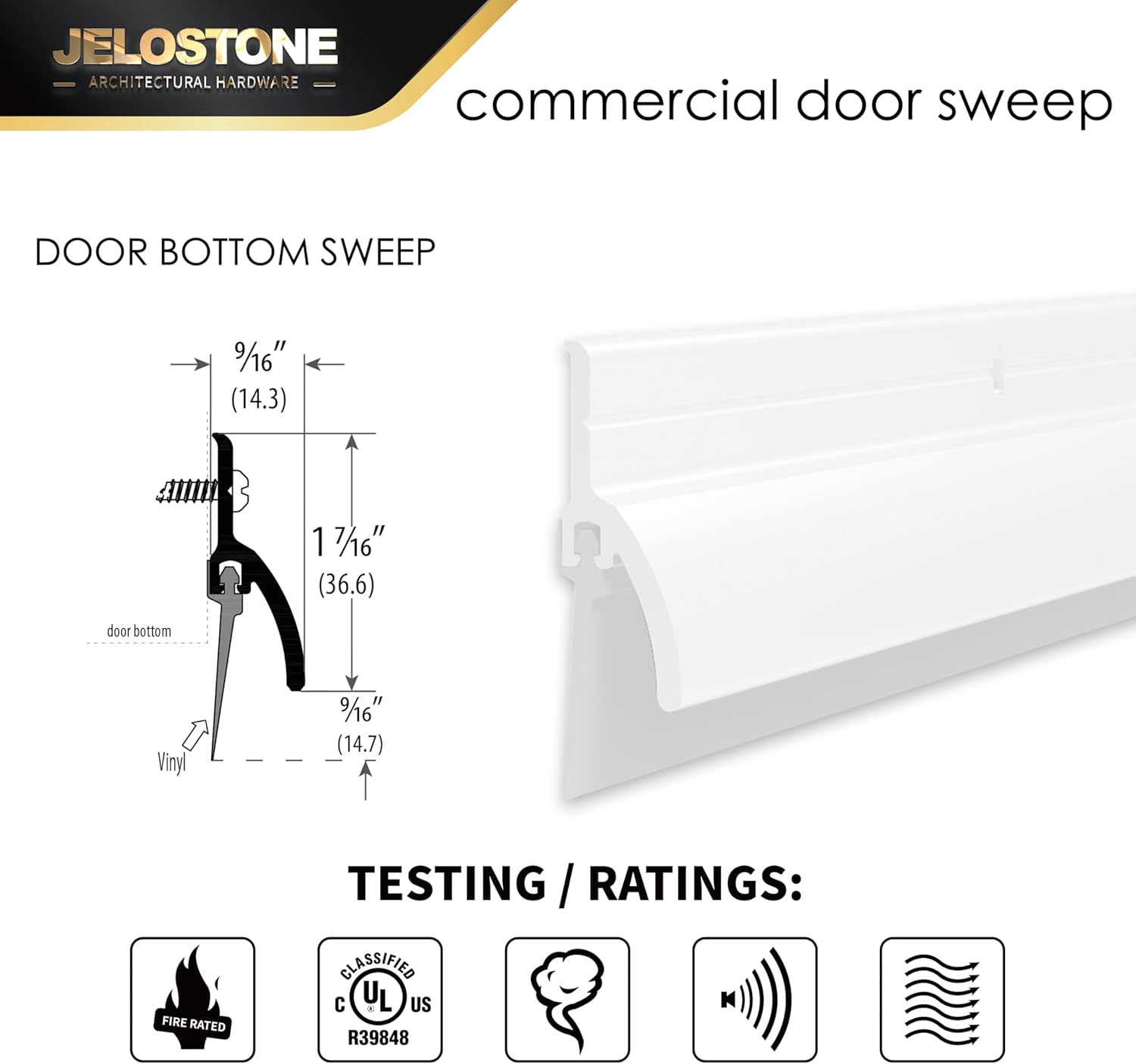 2 Pack – 36'' Door Bottom Sweep with Drip Cap(White Powder Coated) – Fire Rated Weather Stripping Door Seal Draft Stopper with Flex-V Vinyl Insert for Exterior & Interior Doors, JS-NV345