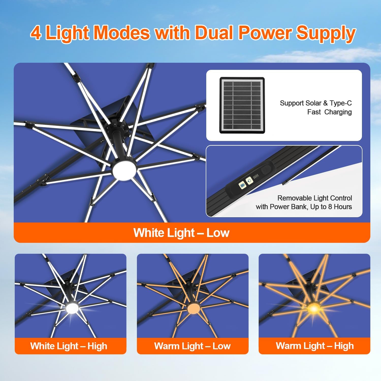 Aegis Pro 10' X 13' Cantilever Umbrella with Built-In LED Strip Lights, Reinforced Aluminum Ribs & Pole, 360-Degree Rotation and Umbrella Cover Included for Garden Deck Pool Patio
