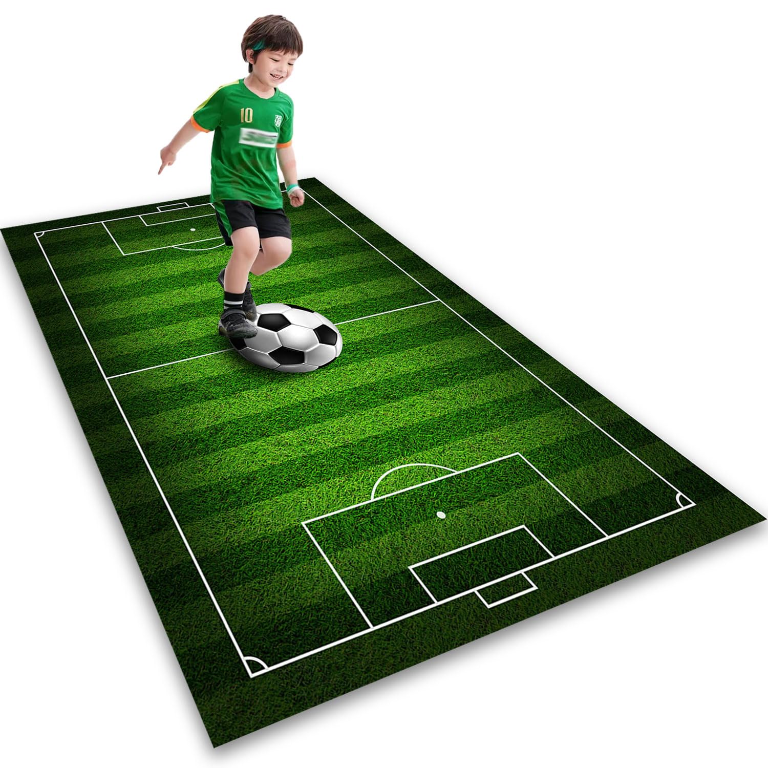Kids Football Soccer Field Rug Carpet for Boys Bedroom, Playmat Area Rug for Children's Rooms, Non-Slip Basketball Rug for Boys Girls Sports Room,
