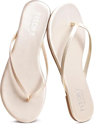 FITORY Womens Flip Flops, Fashion Casual Thong Walking Slide with Vegan Leather, Comfortable Summer Beach Flat Sandals for 2026 Indoor and Outdoor Size 6-11
