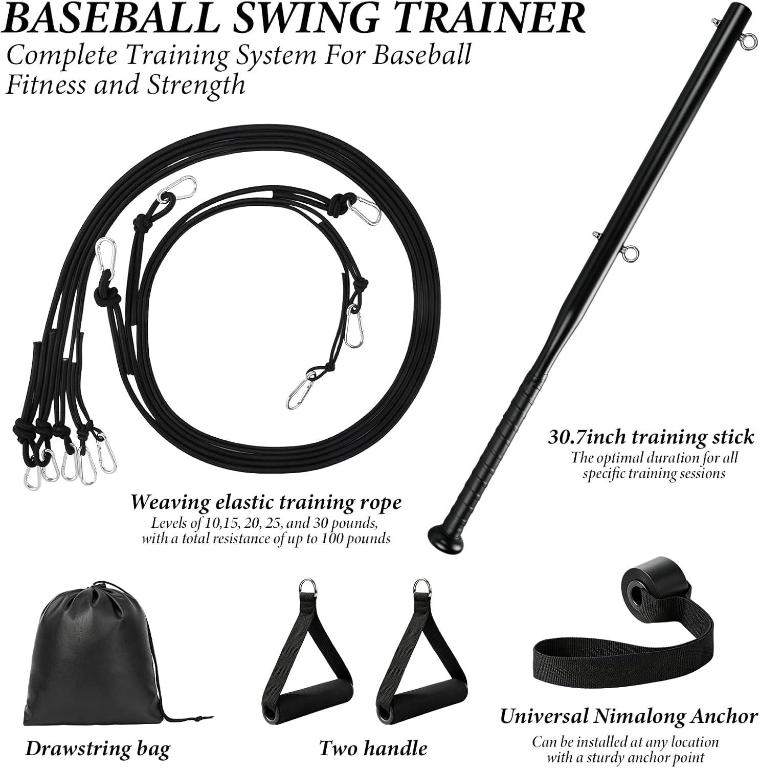Force Swing Pro Baseball Swing Training Aid with 5 Adjustable Resistance Bands, Batting Practice Equipment for Speed and Mechanics, All Ages