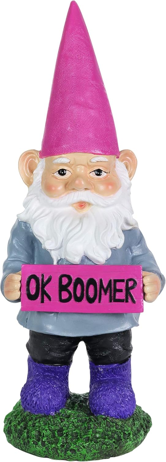 Exhart Garden Gnome, OK Boomer Sign Garden Statue Sculpture, Outdoor Lawn and Yard Decoration, 5 x 5 x 13 Inch
