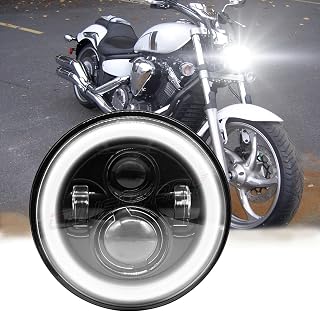 CHUSYYRAY 7'' Round Compatible with Yamaha Stryker XVS1300 LED Motorcycle Headlight Assembly for Off-road, High Low Beam DRL Turn Signal, DOT Approved, 55W 6000K White, 1PCS