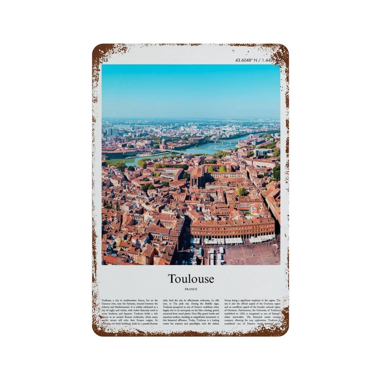 xiaoxiaoshen Toulouse France City Scenery Wall Decor Art Metal Tin Poster Modern Home Decor Art Home Bar Shop Decorations Vintage Sign 30x20cm