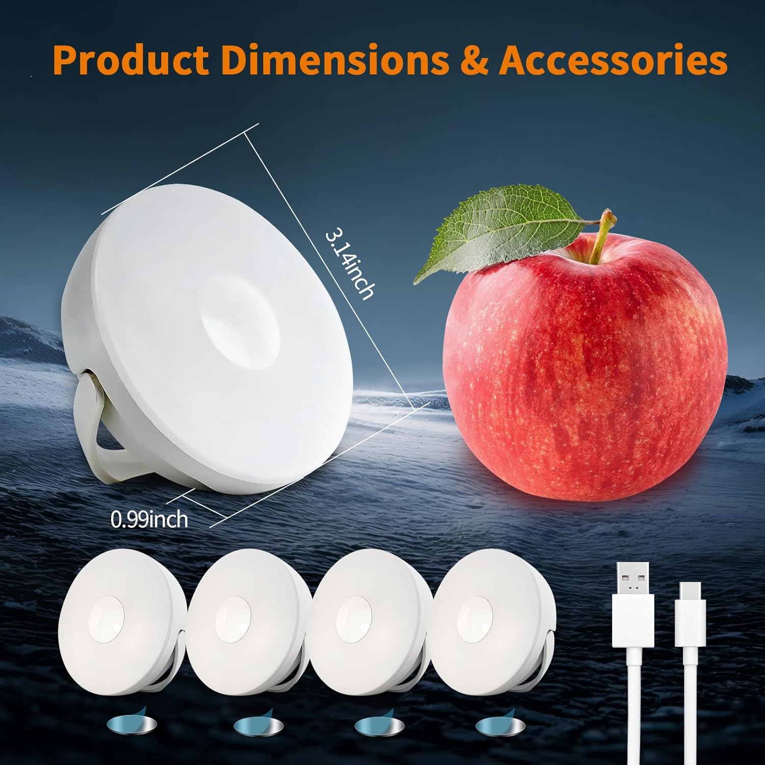 Dawnrise Motion Sensor Night Light Rechargeable (4 Pack), Battery Operated Night Lights with Soft Warm White, Portable Night Light for Bedroom, Stairs, Hallway, Bathroom, Pets House, Cabinet‌,Closet‌